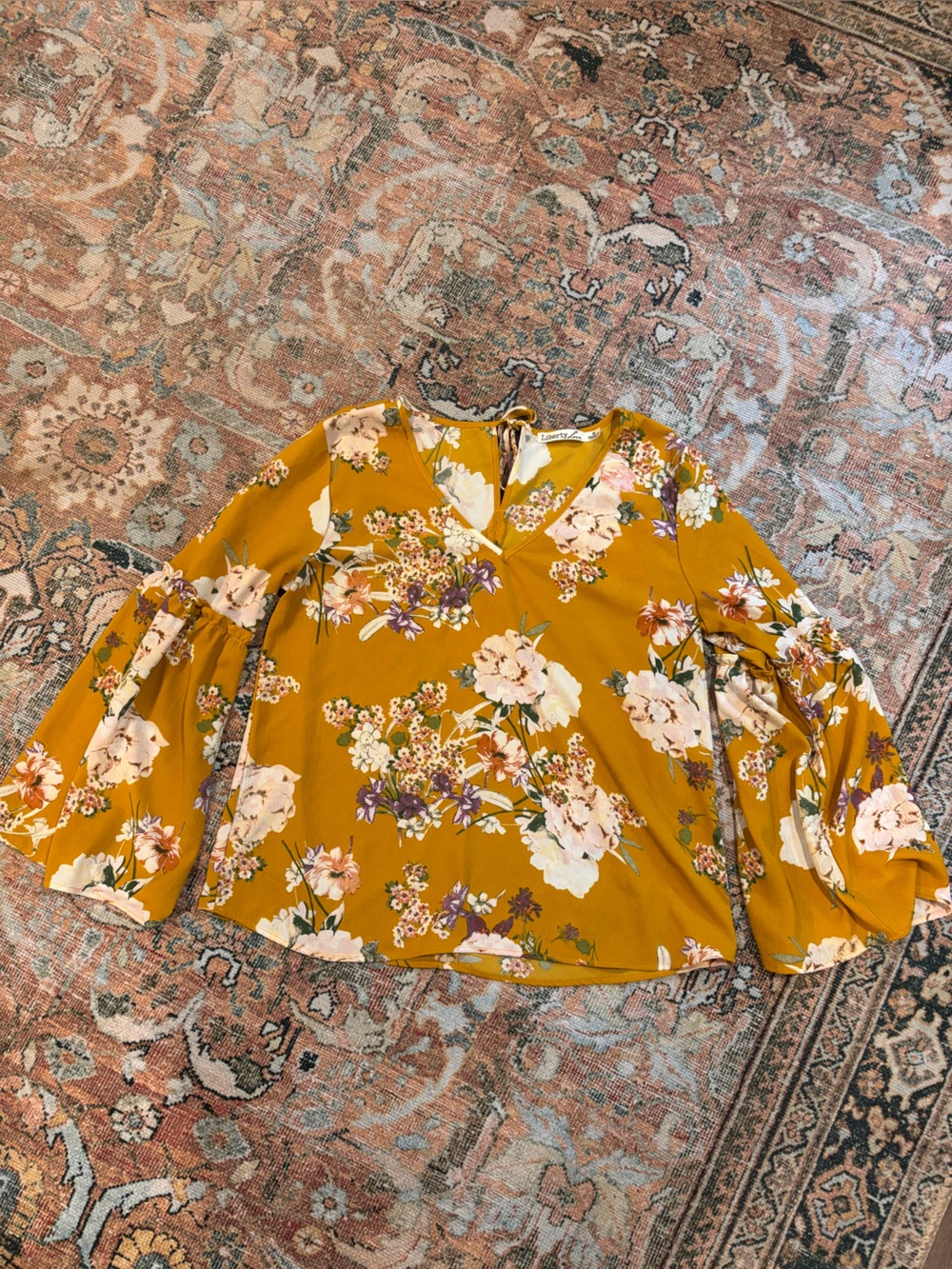 Liberty Love Mustard Floral Bell Sleeve Blouse